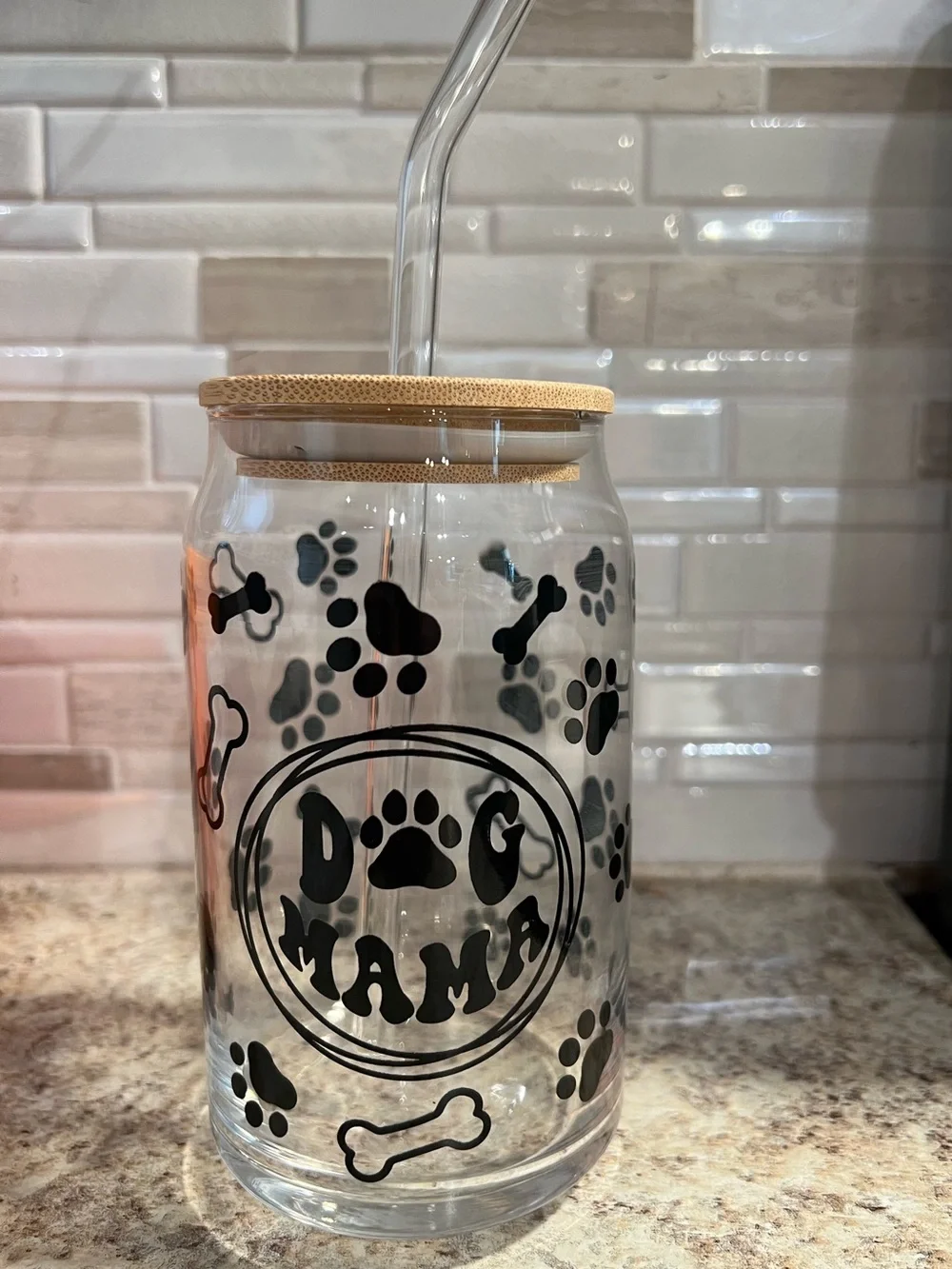 Brand New-Nifty 16-oz. Dog Mom Glass and Straw